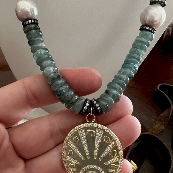 One-of-a-Kind Rare Teal Kyanite Necklace with a lucky charm - Picture 1 of 4